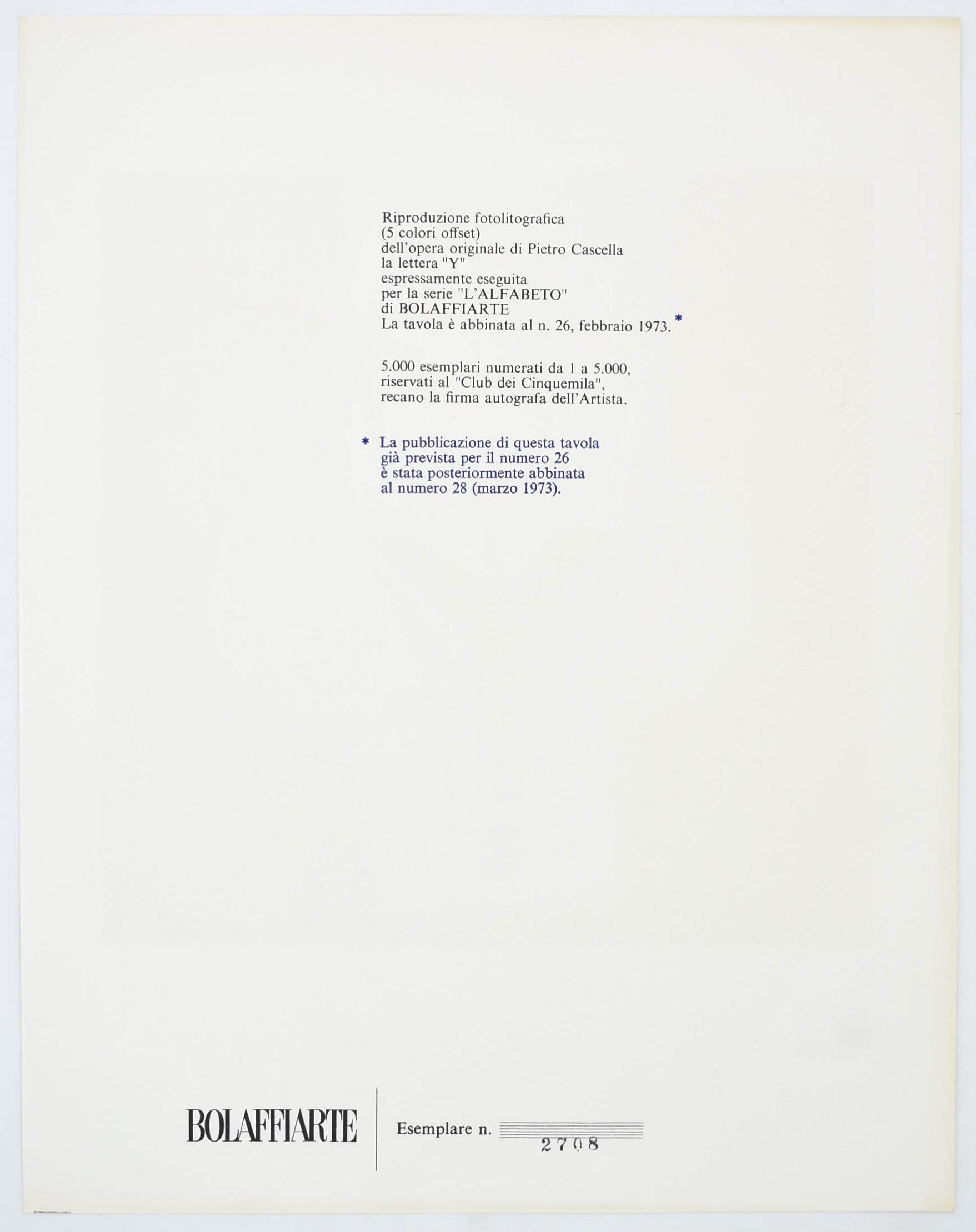 Cascella, Pietro, La lettera “Y” (per la serie “L’Alfabeto” di Bolaffiarte), fotolitografia