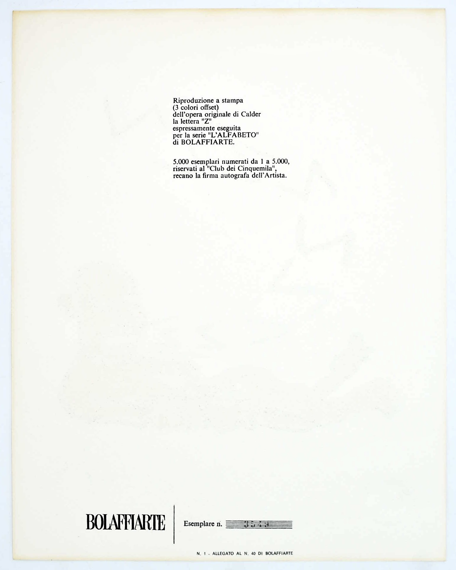 Calder, La lettera “Z” (per la serie “L’Alfabeto”) — fotolitografia
