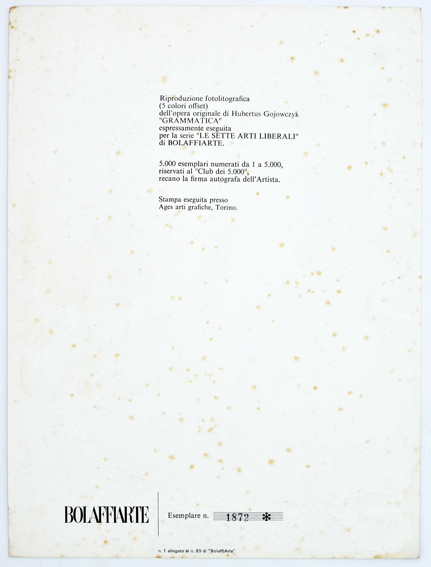 Hubertus Gojowczyk, Grammatica (fotolitografia per la serie “Le Sette Arti Liberali” di Bolaffiar...