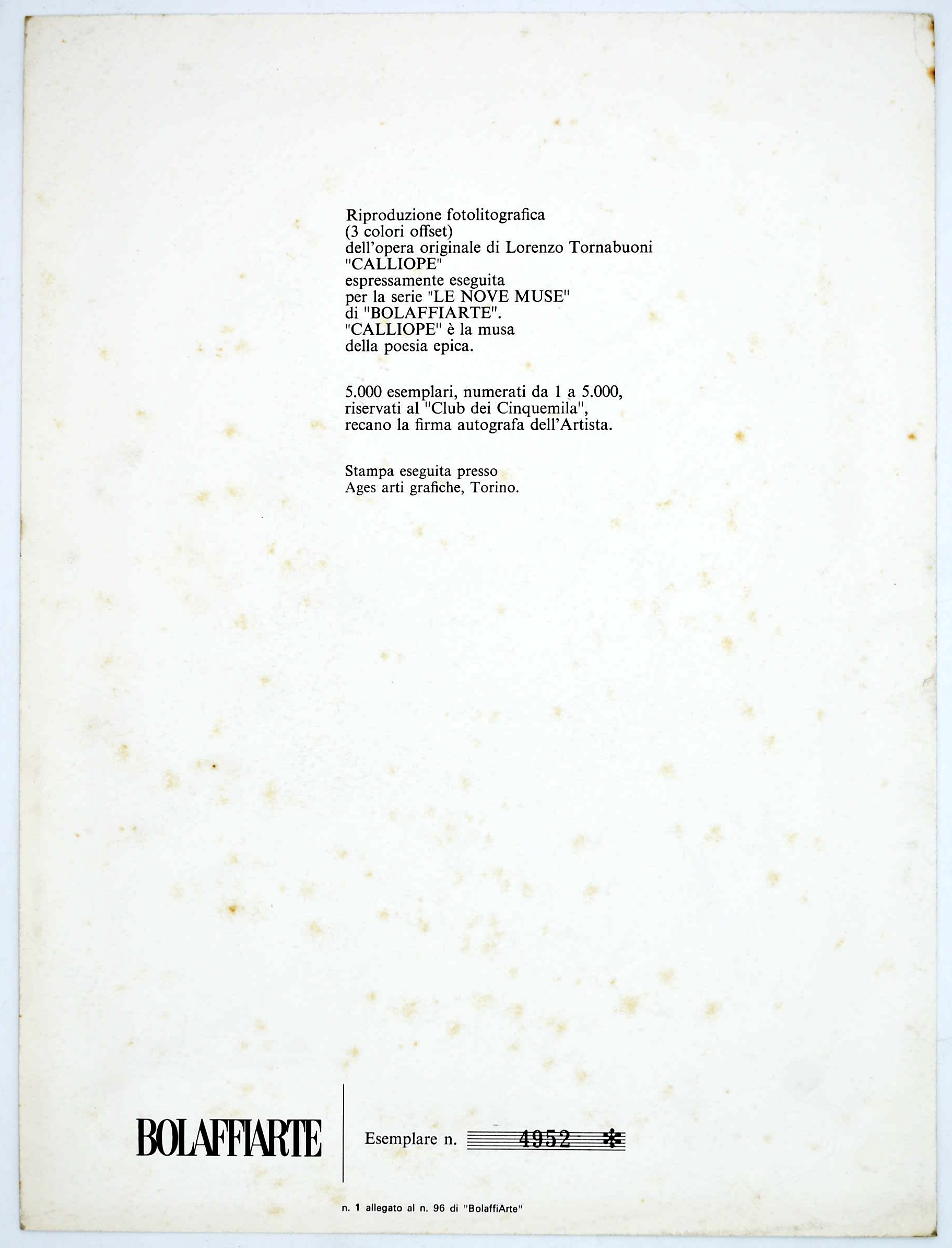 Lorenzo Tornabuoni, Calliope (fotolitografia per la serie “Le Nove Muse”)