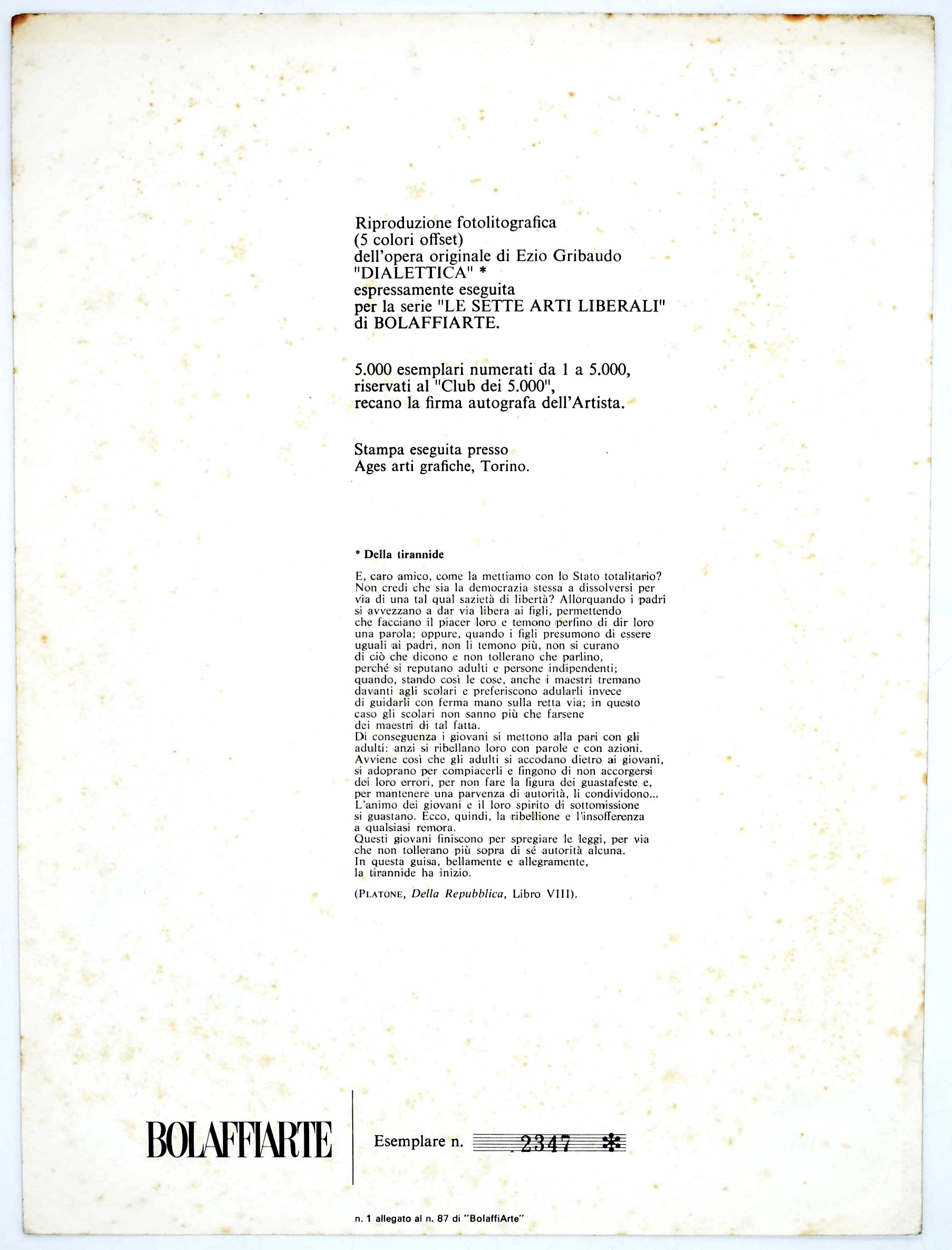 Gribaudo, Ezio — Dialettica, fotolitografia per “Le Sette Arti Liberali” di Bolaffiarte