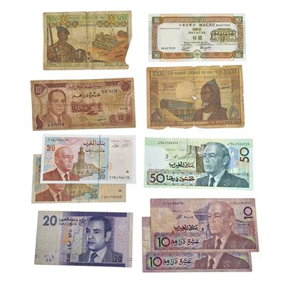 Estere. Zambia - Marocco-yemen-mali-macao-congo-man-mauritania. Lotto di 30 Banconote di Varie Na...