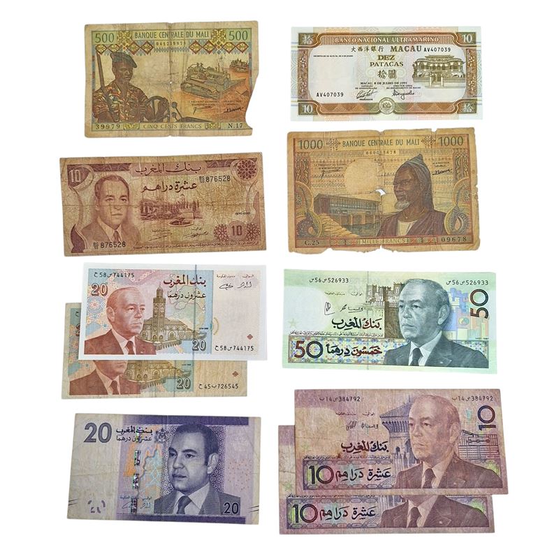 Estere. Zambia - Marocco-yemen-mali-macao-congo-man-mauritania. Lotto di 30 Banconote di Varie Na...