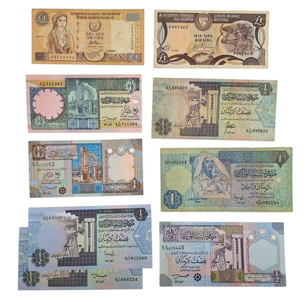ESTERE. CIPRO-LIBIA-LITUANIA. Lotto di 23 banconote di varie nazioni . Conservazioni varie.