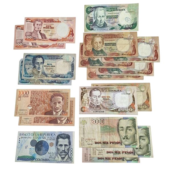 ESTERE. COLOMBIA. Lotto di 23 banconote. Conservazioni varie.