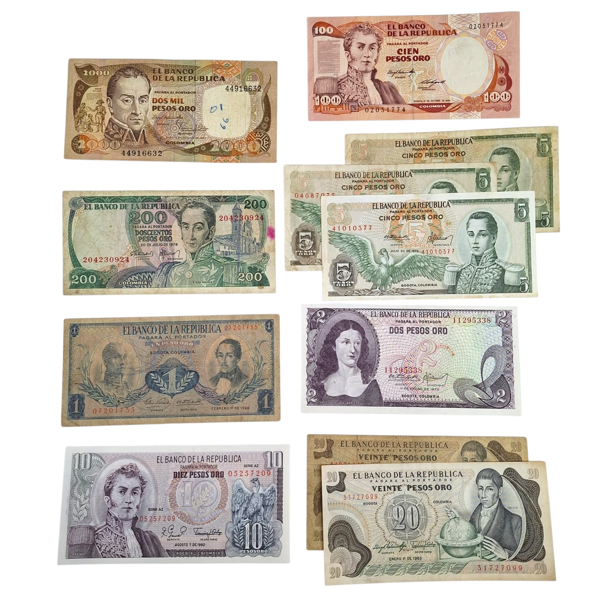 Estere. Colombia. Lotto di 23 Banconote. Conservazioni Varie.