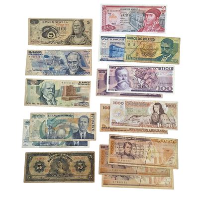 Estere. Messico. Lotto di 16 Banconote. Conservazioni Varie.