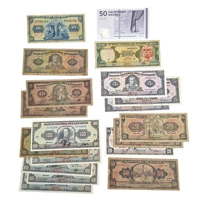 Estere. Ecuador-danimarca-germania. Lotto di 19 Banconote. Conservazioni Varie.