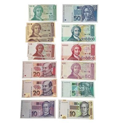 Estere. Croazia. Lotto di 14 Banconote. Conservazioni Varie.
