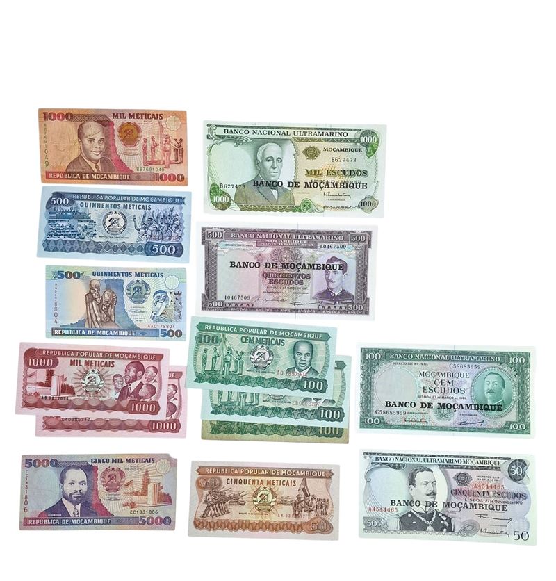 Estere. Mozambico. Lotto di 14 Banconote. Conservazioni Varie.