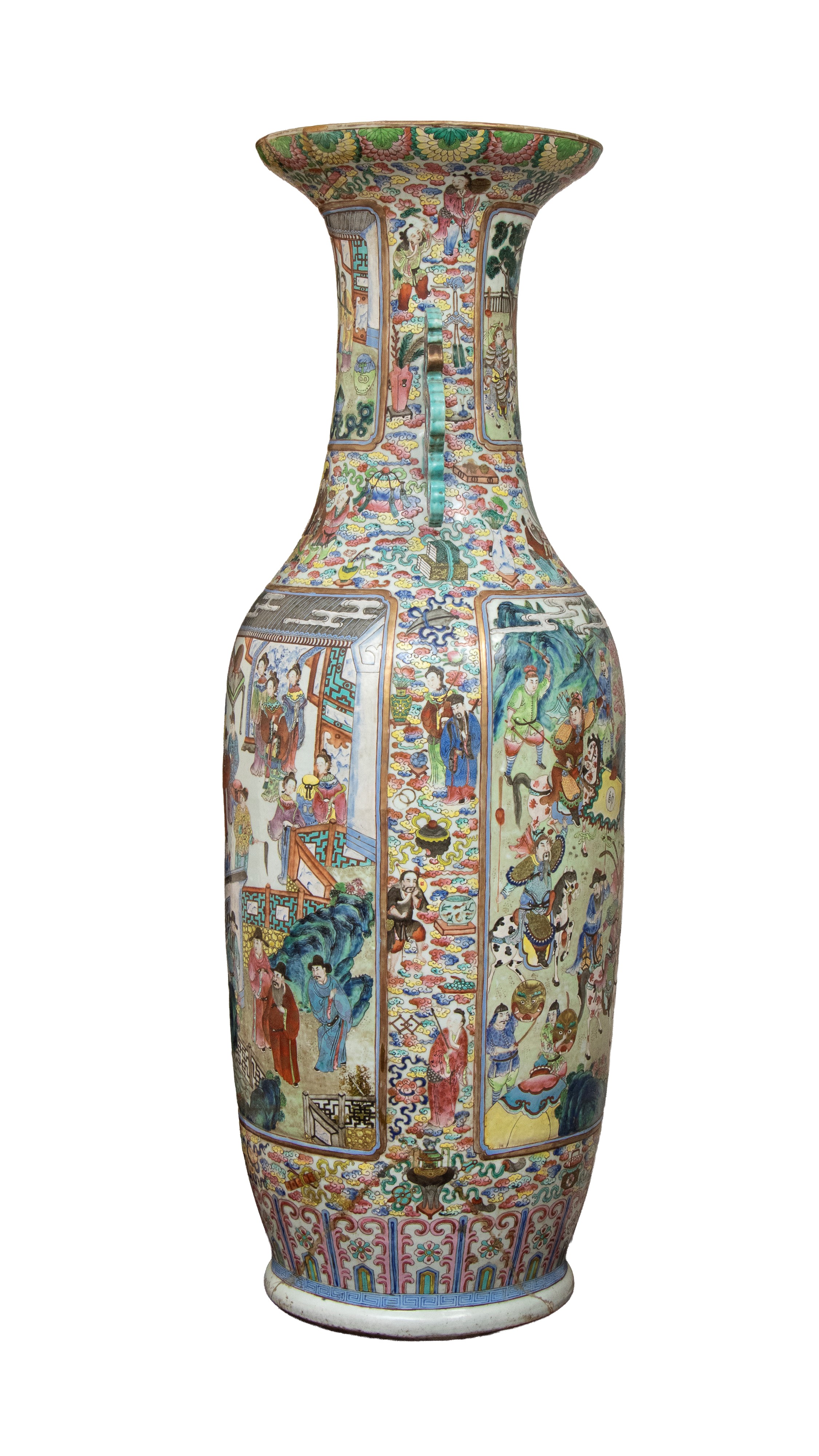 Cina, Grande vaso in porcellana decorato a smalti policromi in stile famille rose