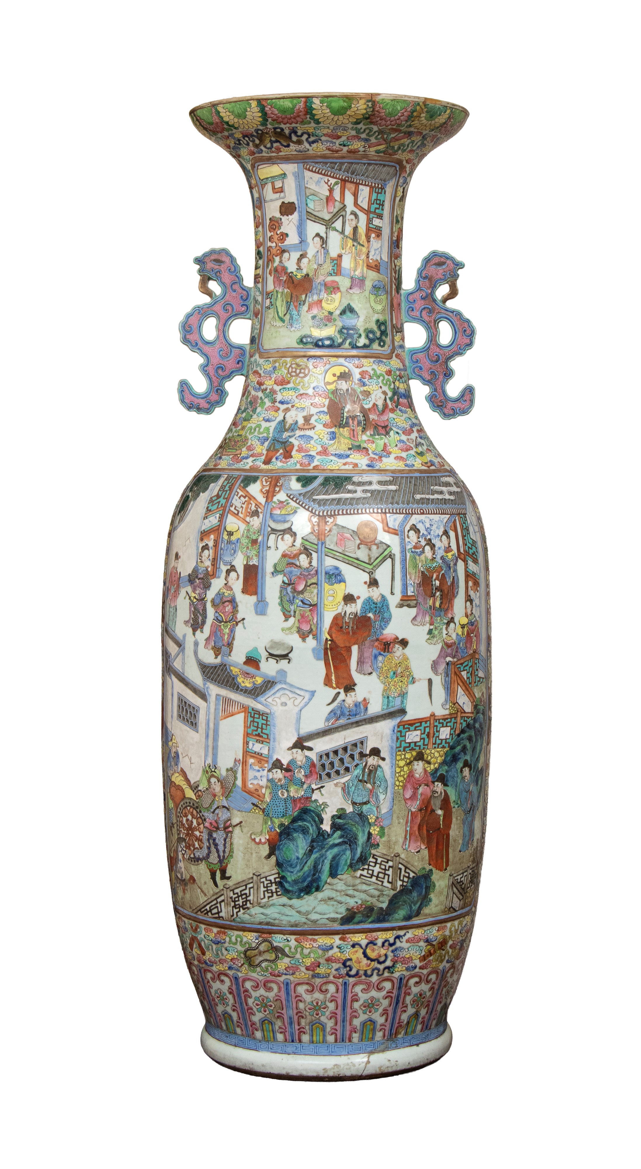 Cina, Grande vaso in porcellana decorato a smalti policromi in stile famille rose