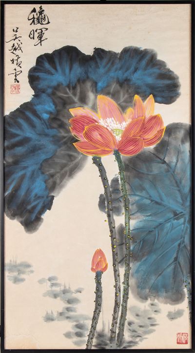 Dipinto di fiori di loto, inchiostro e colore su carta, Cina, XX secolo