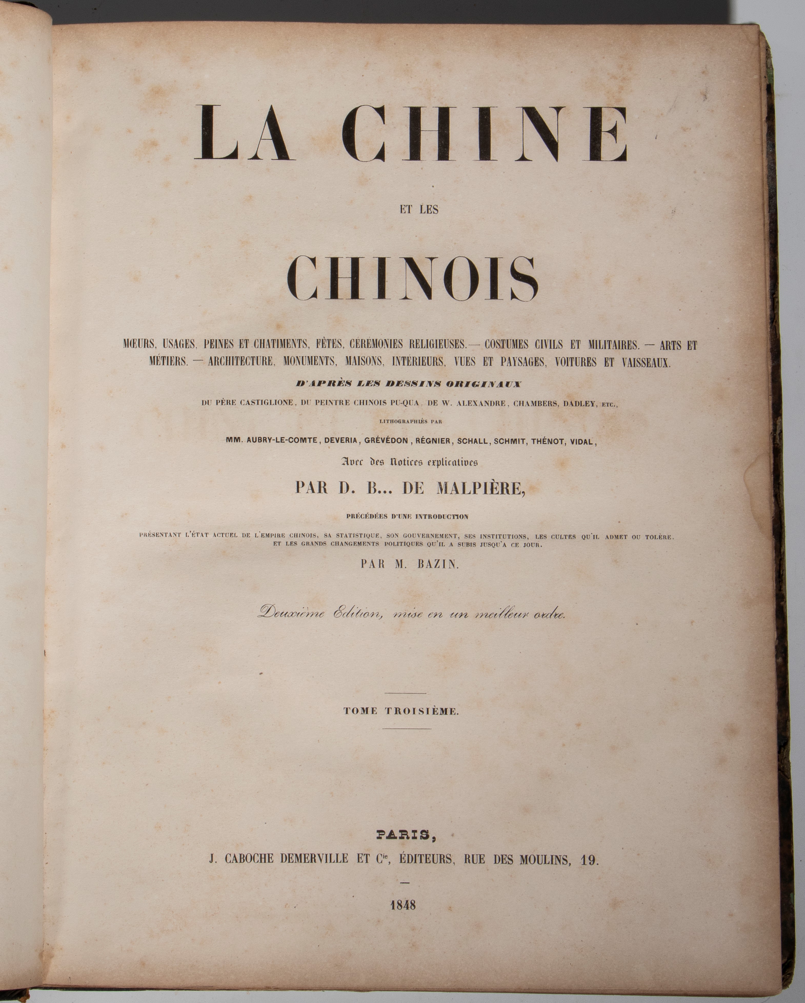 Cina e i cinesi, due volumi, 1848, edizione J. Caboche
