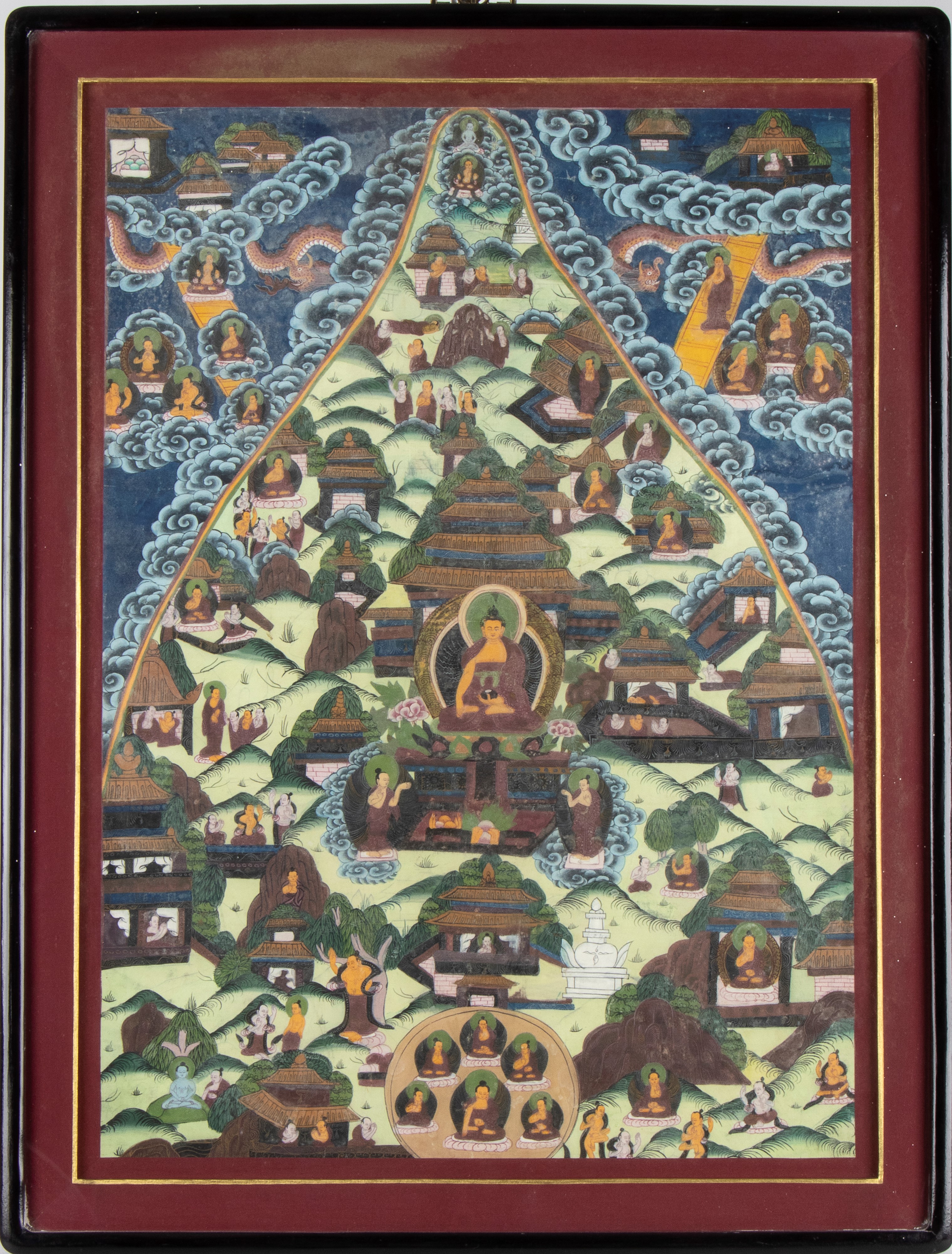 Thangka, Il Buddha Shakyamuni al Monte Meru, Tibet, XX secolo