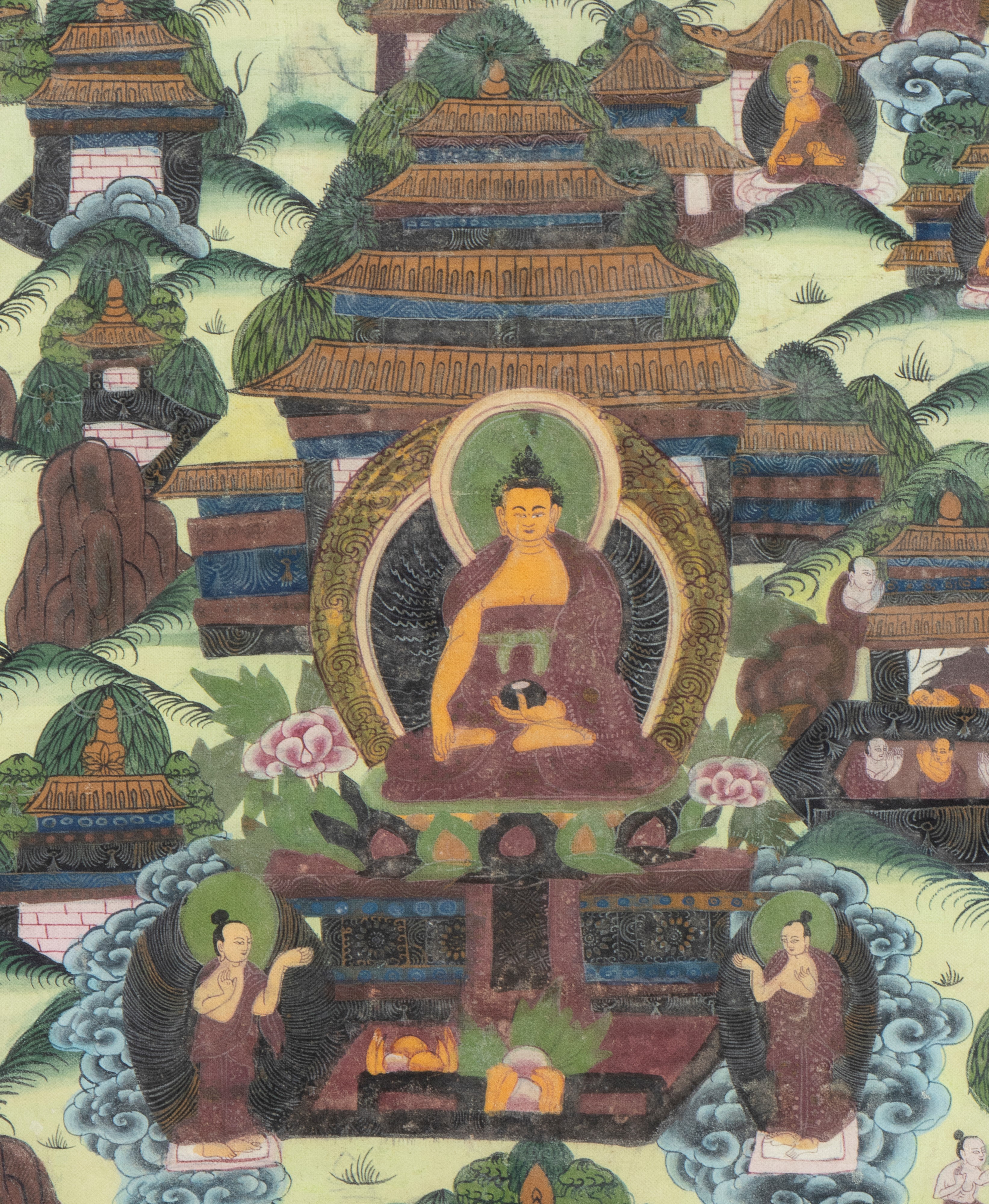 Thangka, Il Buddha Shakyamuni al Monte Meru, Tibet, XX secolo