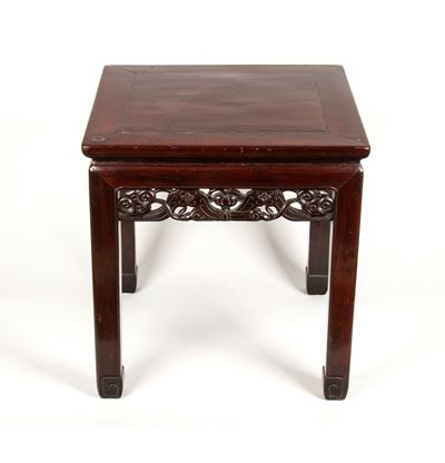 Sgabello quadrato in legno di palissandro, Cina, fine XIX-inizio XX secolo