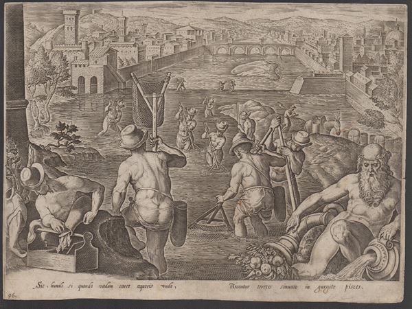 Philip Galle - La pesca in Arno con le reti, da Giovanni Stradano