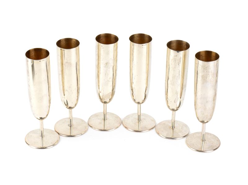 Set di 6 flûte in argento 800/1000, metà XX secolo