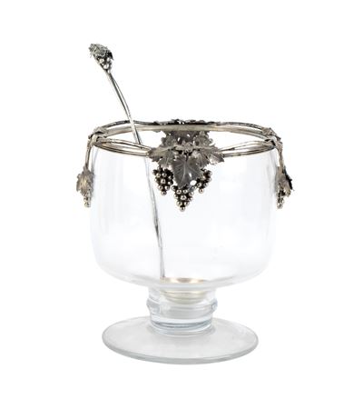 Portapasticceria e coppa da servizio (punch bowl) in vetro e argento, metà XX secolo