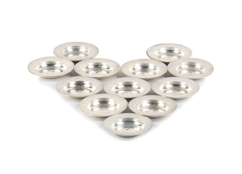Set di 12 ciotoline italiane in argento 925, incisione con orso rampante