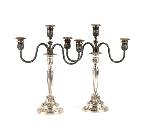 ILARIO PRADELLA - Coppia di candelabri italiani in argento