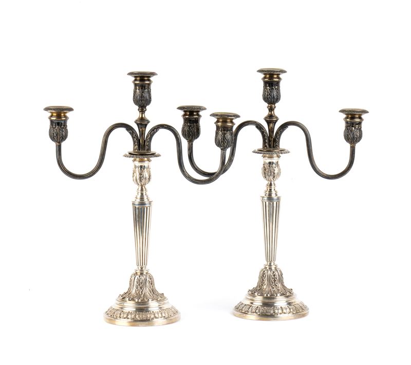 Ilario Pradella - Coppia di candelabri italiani in argento a tre fiamme