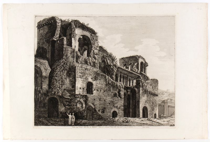 Luigi Rossini - Veduta degli avanzi delle Torri di Belisario dalle prossimità di Porta San Giovan...