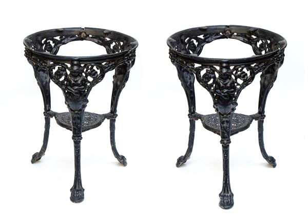 Pair of cast-iron pub tables