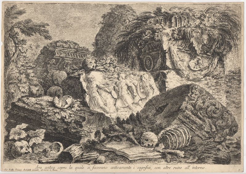 Giovanni Battista Piranesi - Ara antica con ruine e scena di sacrificio