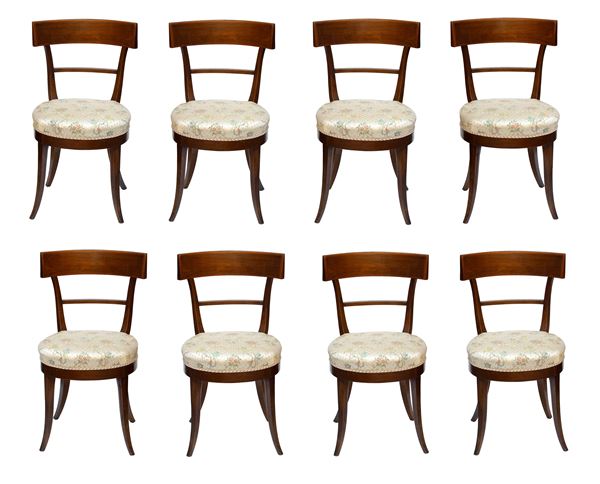 Set of eight walnut chairs