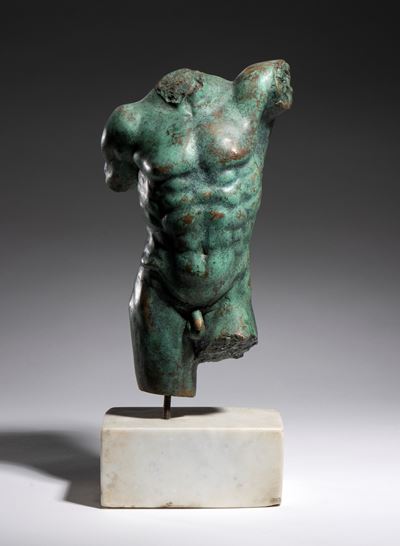 Busto raffigurante torso maschile nudo, fusione in bronzo a cera persa (XX secolo)