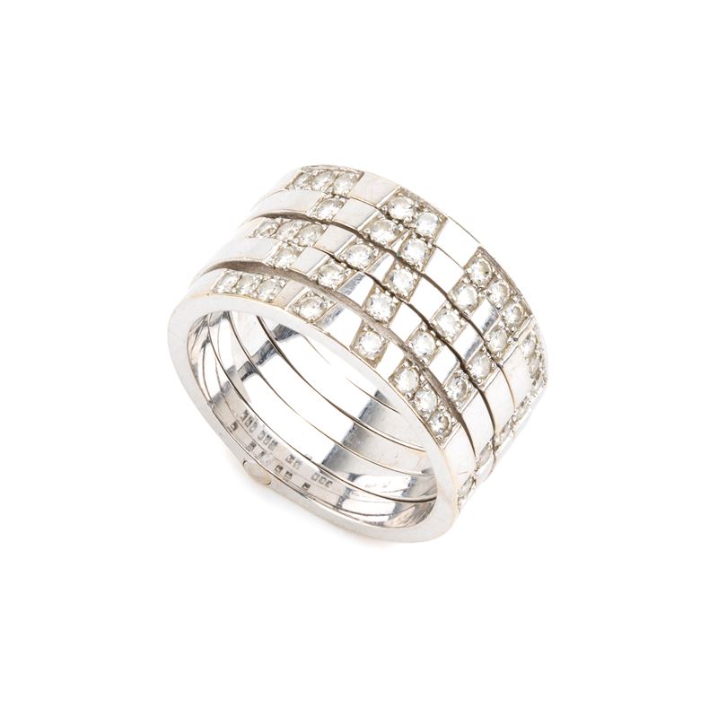 Oro bianco 18k, Anello con scritta “LOVE” in diamanti