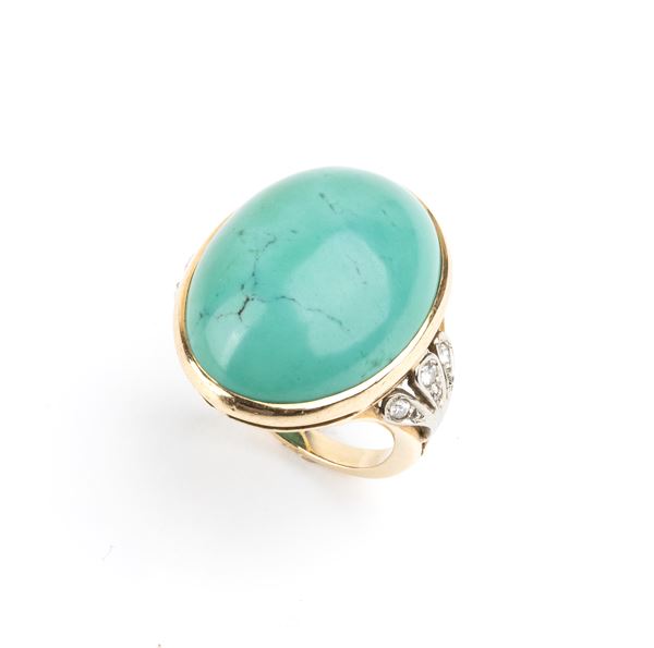 Anello in oro con turchese e diamanti      