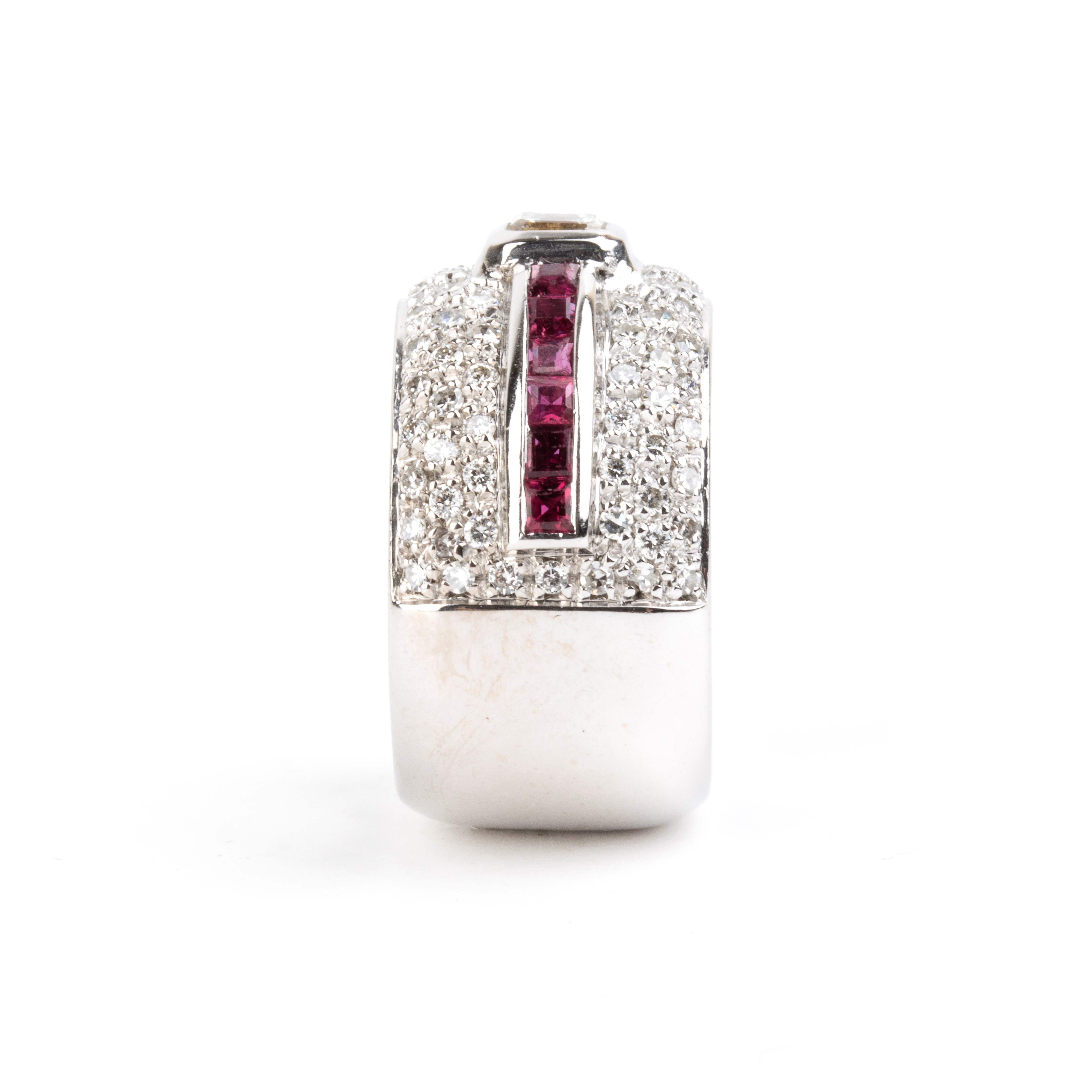 Oro bianco 18k, Anello a fascia con diamanti e rubini