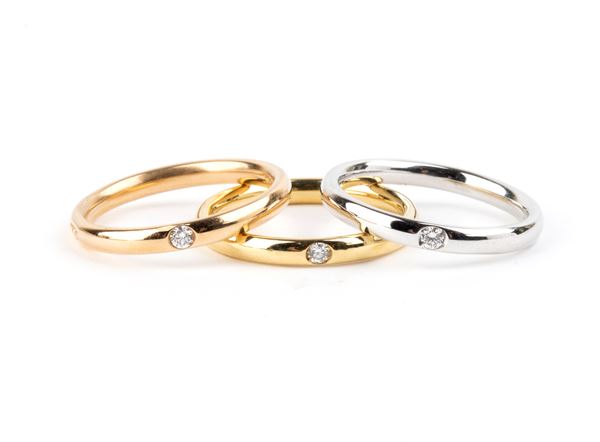 POMELLATO - Collezione Lucciole: tre anelli in oro con diamanti    