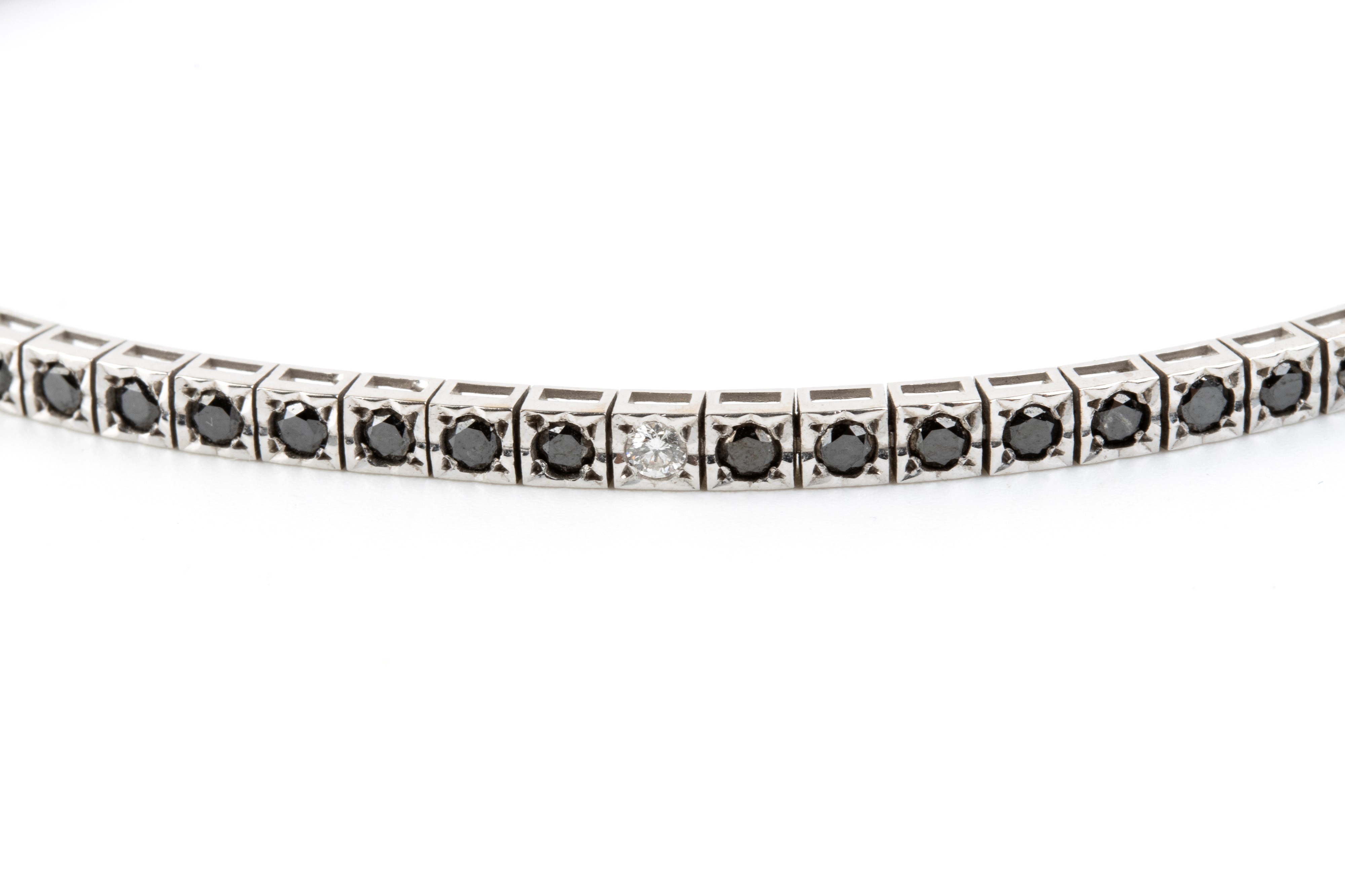 Recarlo - Bracciale tennis in oro bianco 18k con diamanti neri e diamanti incolori