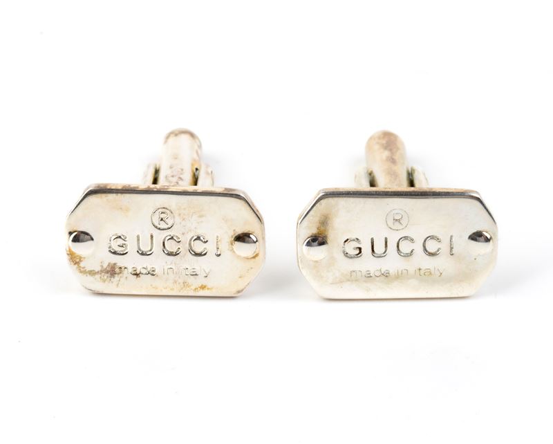 Gucci - Paio di gemelli argentati ottagonali