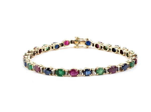 Bracciale tennis con rubini, zaffiri, smeraldi e diamanti