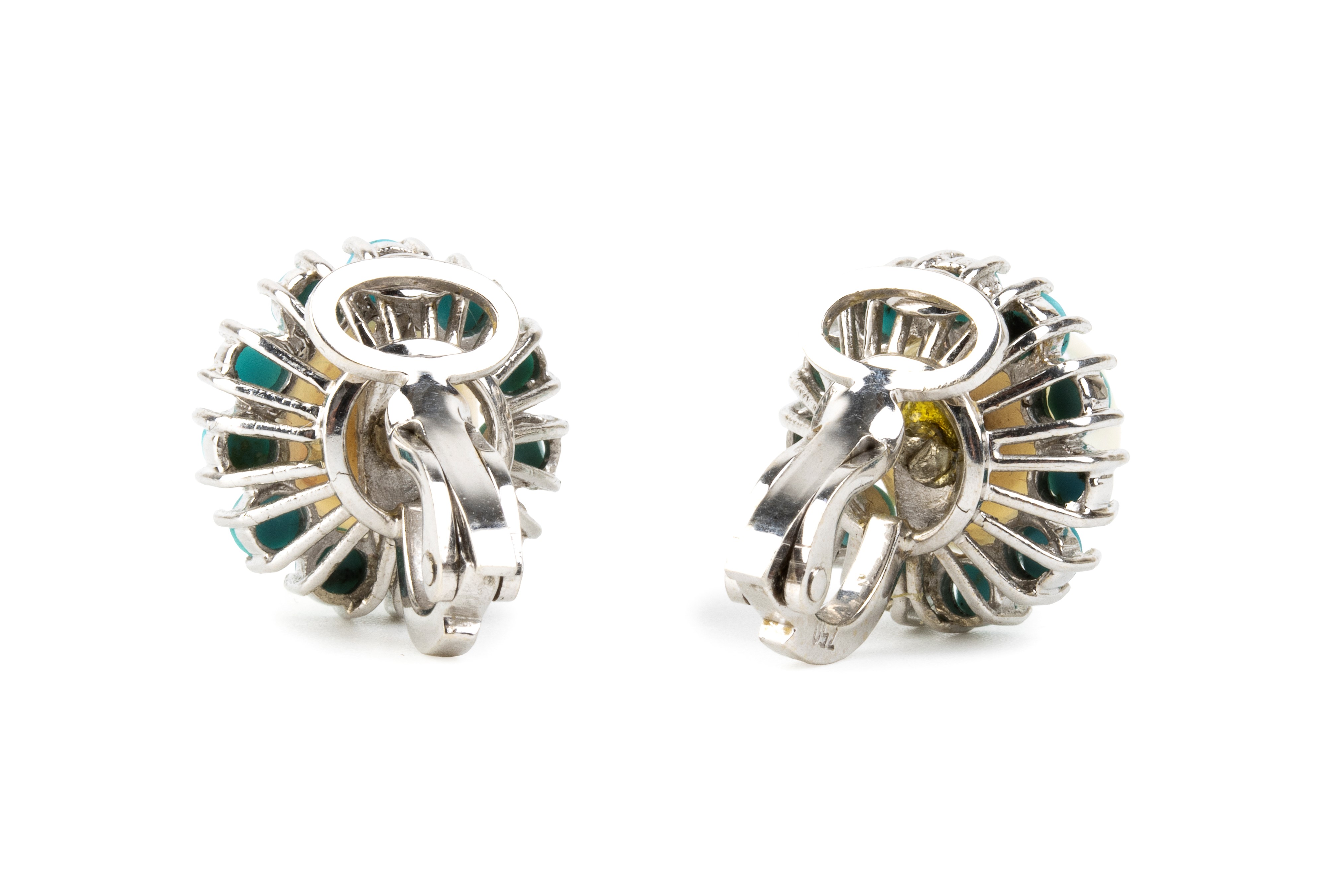Orecchini in oro bianco 18k con perla australiana e turchese cabochon