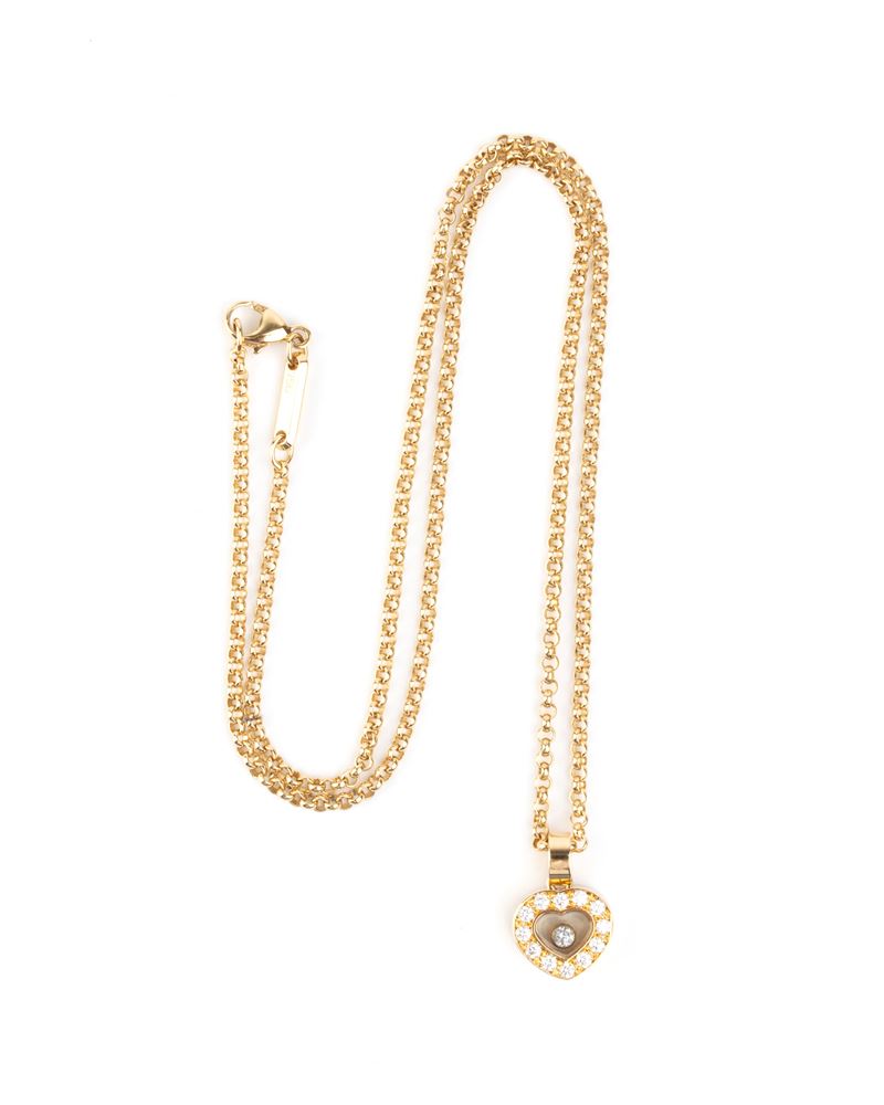 Chopard - Girocollo con pendente a cuore in oro giallo 18k e diamanti