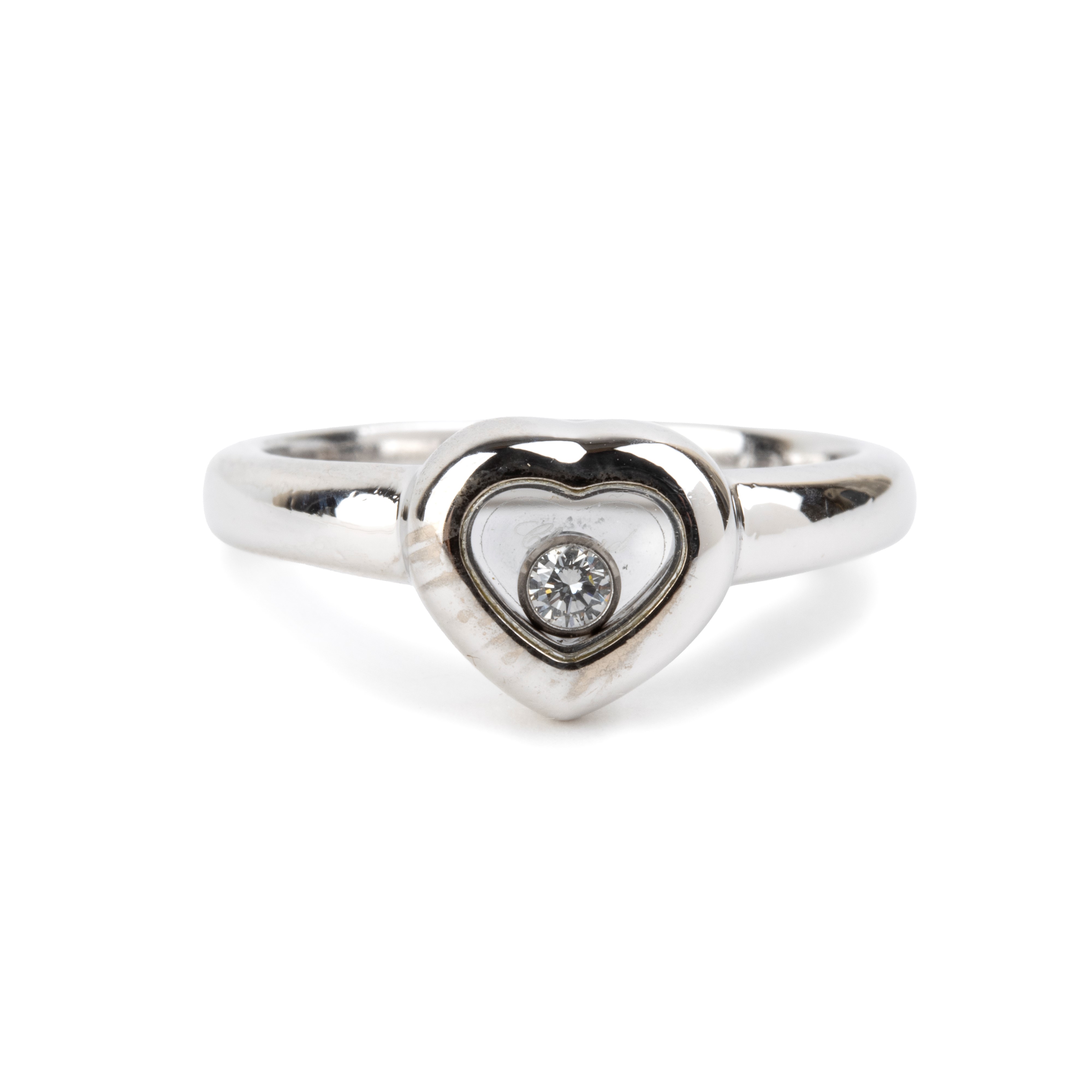 Chopard - Anello a cuore Happy Diamonds in oro bianco 18k con diamante mobile e zaffiro