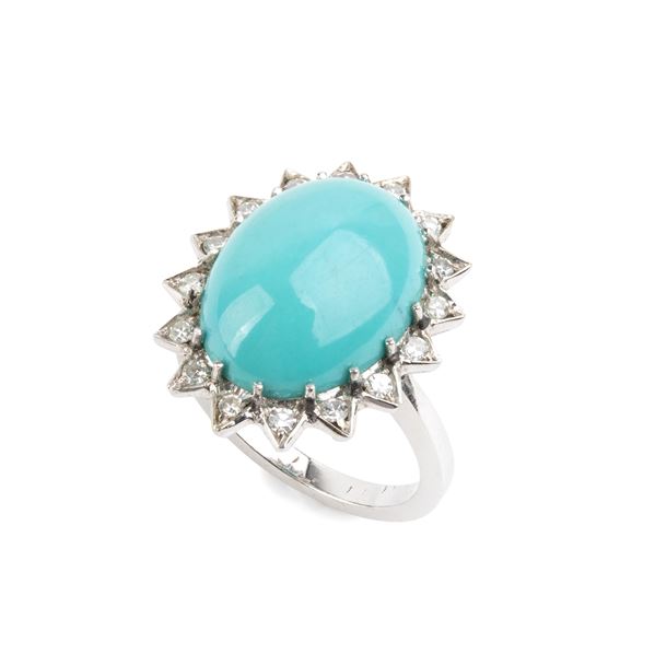 Anello in oro con turchese e diamanti    