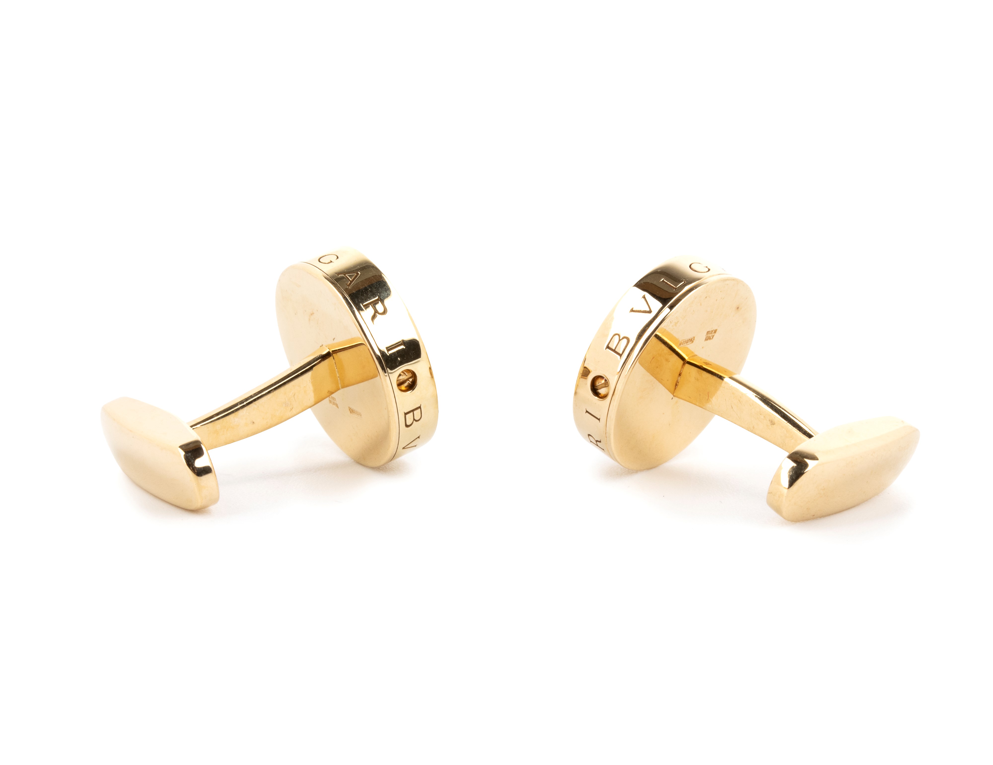 Bulgari - Bvlgari, Paio di gemelli rotondi in oro giallo 18k con inserto di madreperla