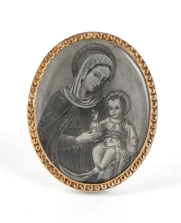 GIANMARIA BUCCELLATI - Ciondolo in argento e oro con miniatura della Madonna col Bambino