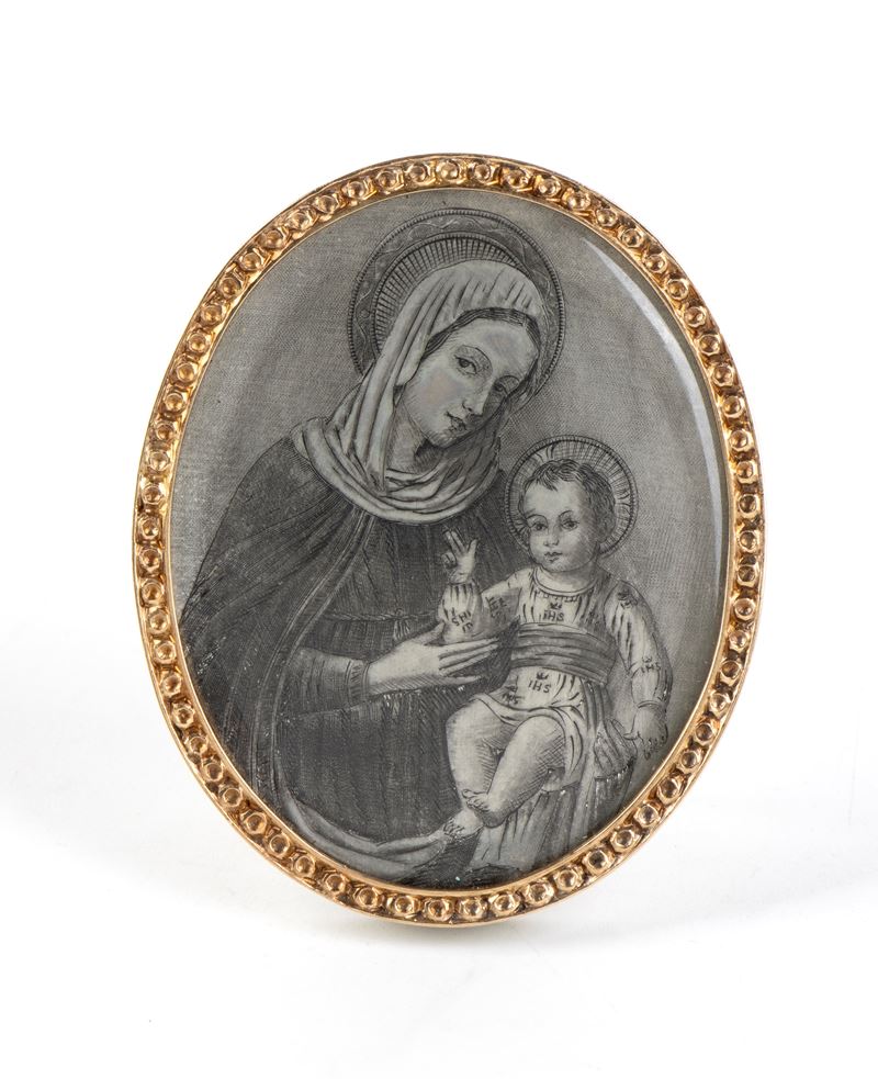 Gianmaria Buccellati - Ciondolo in argento e oro con miniatura della Madonna col Bambino