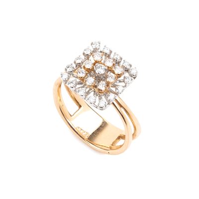 Anello in oro rosa e oro giallo 18k con motivo geometrico in diamanti taglio brillante