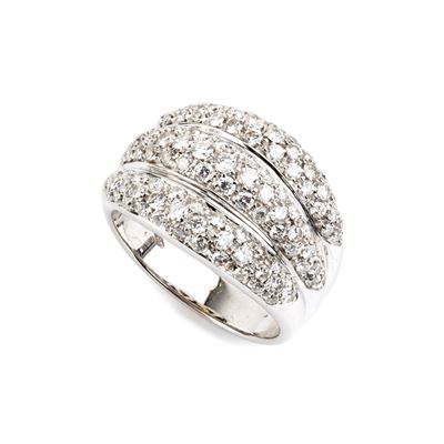 Anello a fascia in oro bianco 18k con pavé di diamanti