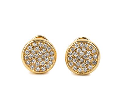 Oreficeria in oro 18k, Paio di orecchini rotondi con diamanti (taglio brillante)