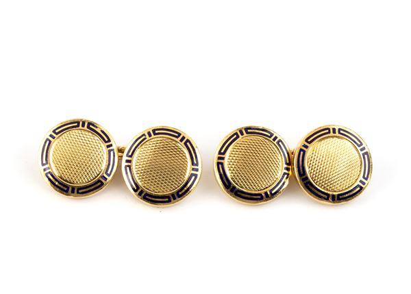 BULGARI - Coppia di gemelli da polso in oro e smalto  